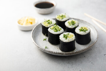 Vegan sushi rolls with avocado and cucumber © marysckin