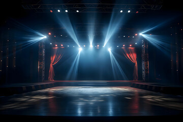 Stage with illuminated spotlights