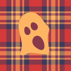 Halloween vector pattern with plaid stripes and pumpkins, spooky ghosts, and scary ornaments. Ideal for autumn background, textile, fabric, party decor, greeting cards, posters, or tiled wallpaper.
