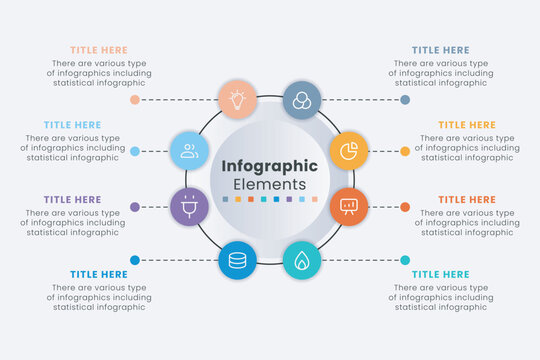 Infographic elements design template, A circle infographic with 8 steps can be used for workflow layout, presentation, diagram, banner, web design, and vector illustration.