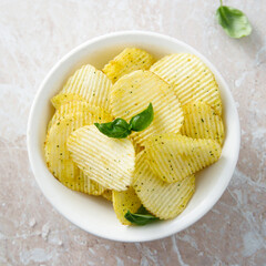 Potato chips in a bowl