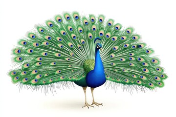 Vibrant blue peacock with striking feather display