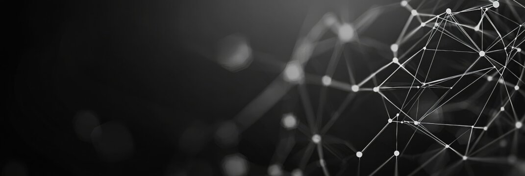 Futuristic digital network visualization with glowing nodes and lines, representing data connections, technology, and modern communication