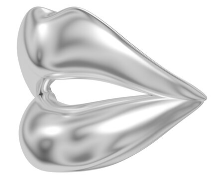 Silver chrome woman's lips png 3D element, transparent background