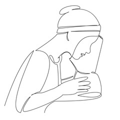 One continuous single drawing line art flat doodle disease, woman, adult, medicine, asthma, allergy, patient, care, bronchitis. Isolated image hand draw contour on a white background