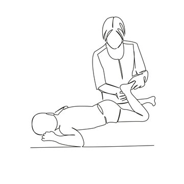recommend clip art: One continuous single drawing line art flat doodle exercises, osteopath, women, doctor, instructor, massage, child, masseur. Isolated image hand draw contour on a white background
                    