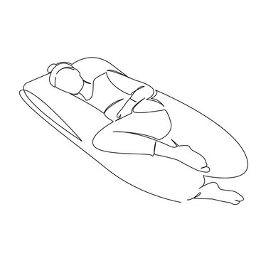 recommend clip art: One continuous single drawing line art flat doodle person, mother, pillow, pregnant, woman, female, sleeping, care, pregnancy, sleep. Isolated image hand draw contour on a white background