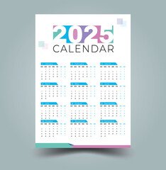 Colorful calendar 2025 Vector. The week starts on Sunday. Yearly organizer. Simple calendar template in minimal design. Business illustration.