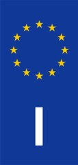 Italian Euroband with National Symbol: Blue Background Representing European Union and Italian Identity for Vehicle Registration.