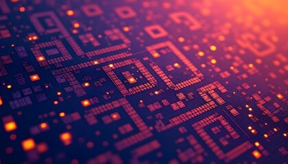 Obraz premium Glowing digital qr code patterns form a complex and mesmerizing design with vibrant lights