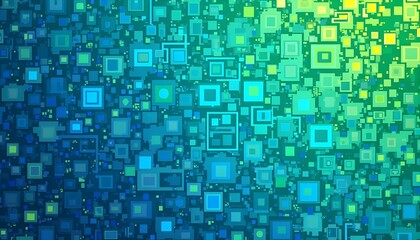 Vibrant arrangement of squares creates a qr code dynamic visual effect from shades of blue to green