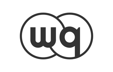WQ business company emblem with outline rounds and letters w q. Logo template of two merged circles for brand identity, logotype. Vector Infinity symbol