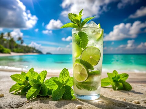 mojito cocktail on the beach