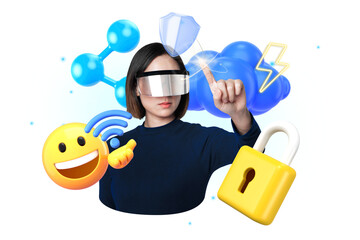 AI data technology png, 3D collage remix, transparent background