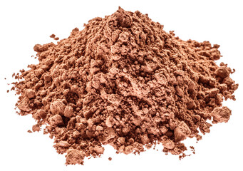 Pile of cocoa powder isolated on white background. File contains clipping path.