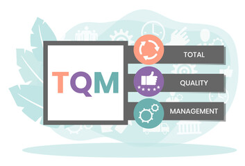 TQM - total quality management. Platform. business concept background. Vector illustration for website banner, marketing materials, business presentation, online advertising