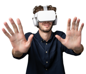 Young man using a VR headset transparent png