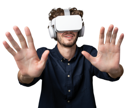 Young man using a VR headset transparent png