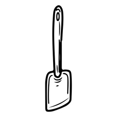 Silicone spatula hand drawn doodle. Device for mixing ingredients when cooking. Stir food. Bakery utensils. Kitchenware. Household kitchen appliance. Vector sketch line art illustration.