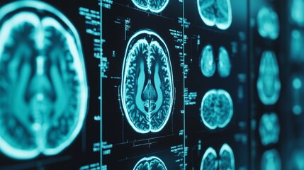 Brain MRI scans illustrating neurological activity, detailed view, medical imaging technology concept