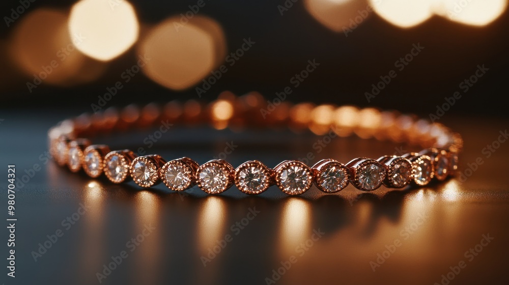 Poster A sparkling diamond bracelet on a dark surface with a blurred background of warm lights.