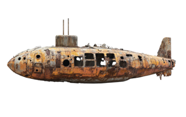 Destroyed Submarine isolated on white or transparent background