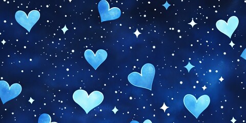 Blue hearts and stars on a dark blue background.