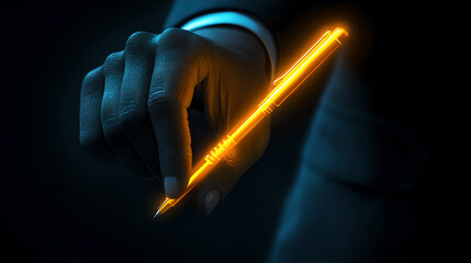 businessman planner with a glowing pen, symbolizing strategic financial planning concept