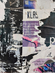 Fototapeta premium Vertical torn and ripped street poster background, messy and retro weathered paper collage