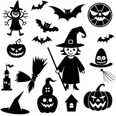Collection set of halloween icons symbol. Silhouettes flat design, Vector illustration