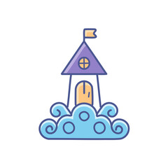 Obraz premium Whimsical Cloud House icon vector art illustration design. Icon concept design.