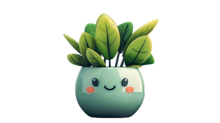 A cute plant with a smiling face, in a green pot. The leaves are a bright green. The overall feel of the image is happy and cheerful.