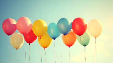 A Group of Colorful Balloons Floating in the Sky, Captured with a Vintage Aesthetic