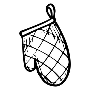 recommend clip art: Potholder hand drawn doodle. Kitchen textile. Mitten for protecting hands from burns when cooking. Item for gripping hot dishes. Vector sketch line art illustration.
