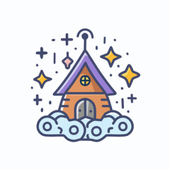 Whimsical Cloud House icon vector art illustration design. Icon concept design.