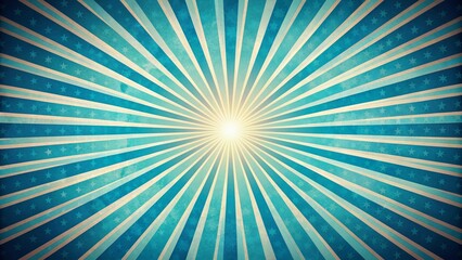 Obraz premium Vibrant blue sunburst pattern radiates from the center, warm rays expanding outward in a radial abstract retro vintage illustration, evoking nostalgic futuristic feelings.