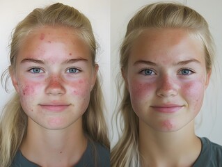 teenager with blackheads and problem skin, before and after