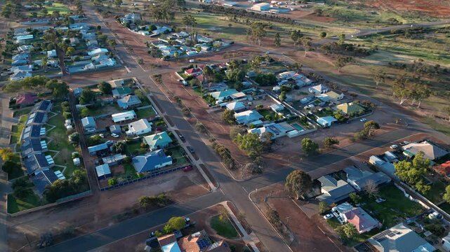 Australian outback rural town community surrounded by farming fields and mining industry