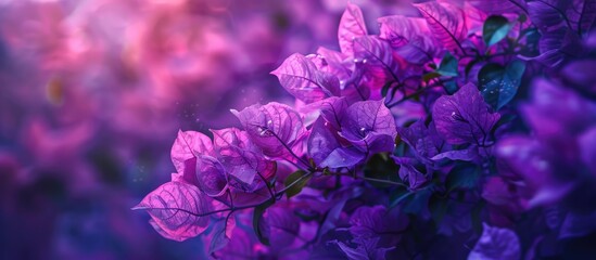 Fototapeta premium Vivid purple bougainvillea flowers in a garden enhancing its beauty with a captivating display perfect for a copy space image