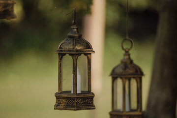 Obraz premium A lantern in a temple gives light. Before the arrival of electricity, there were hurricanes in every house in Bangladesh. 