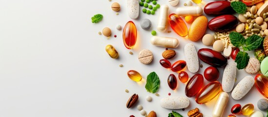 Tablets offering essential nutrients for vegetarians and health conscious individuals perfect for lifestyle enthusiasts Includes copy space image