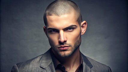 Obraz premium This stylish male model is having a moment, his fresh buzz cut styling ranging from chic short lengths