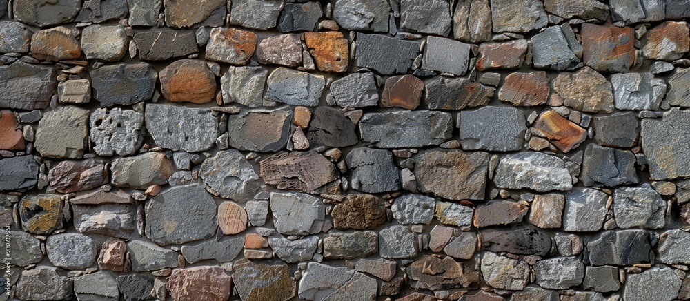 Wall mural Vintage stone wall in an urban setting with a variety of brown and gray hues perfect as a copy space image