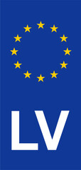 Latvian Euroband with National Symbol: Blue Background Representing European Union and Latvian Identity for Vehicle Registration.