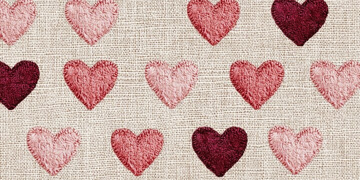 Fabric with multiple pink and red hearts.