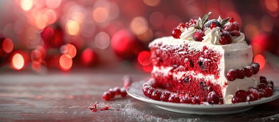 Naklejka premium Celebrate the best holiday with a fresh cake providing a delightful experience with a festive ambiance and a copy space image