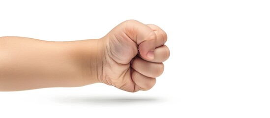 Capture an isolated white background where a child s clenched fist stands out suitable for copy space image