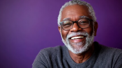 Joyful senior man with a radiant smile, perfect for highlighting happiness and positivity in lifestyle blogs or marketing materials.