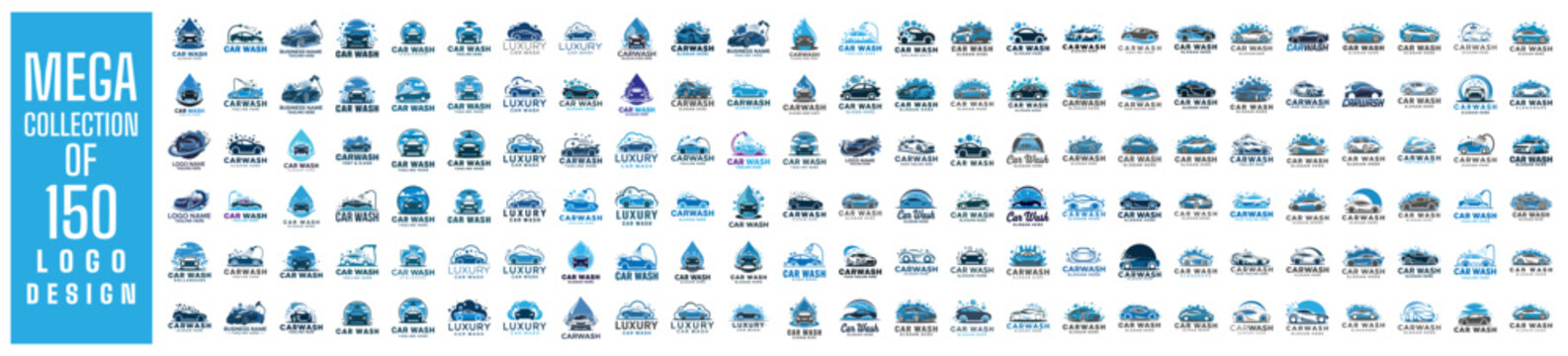 Mega collection of 150 Car Wash logo design vector illustration. used for corporate identity.