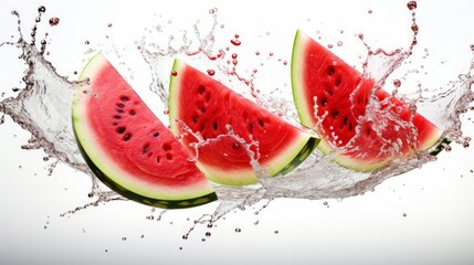 Splash of water and watermelon part on white background. Neural network ai generated art